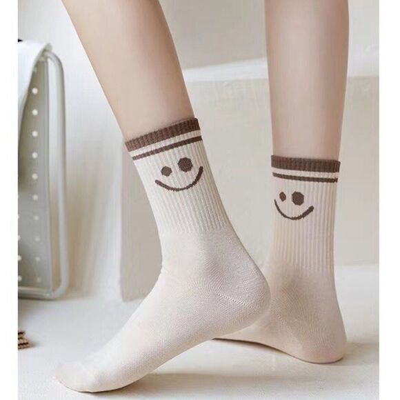 Women's 5 Pairs Cute Smiley Face Crew Socks, Comfy Daily All Season Socks - Picture 6 of 13
